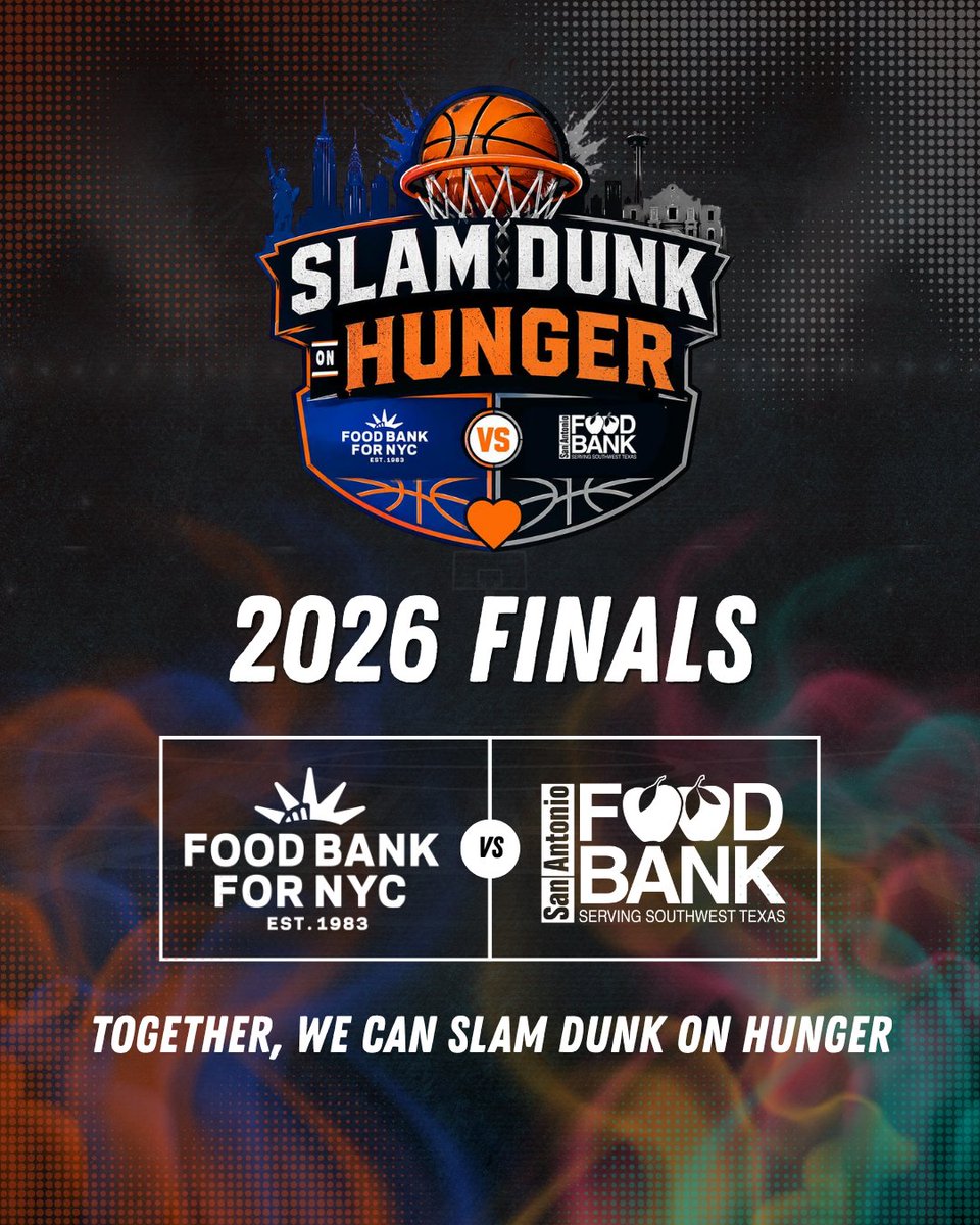 safoodbank's tweet photo. The San Antonio Food Bank and Food Bank For New York City are competing to see which fanbase can raise the most support for neighbors facing hunger.

Every donation and every dollar counts through the final buzzer.

🏀 Donate: https://t.co/Myn8D6iyxt https://t.co/RMbeLgFDxy