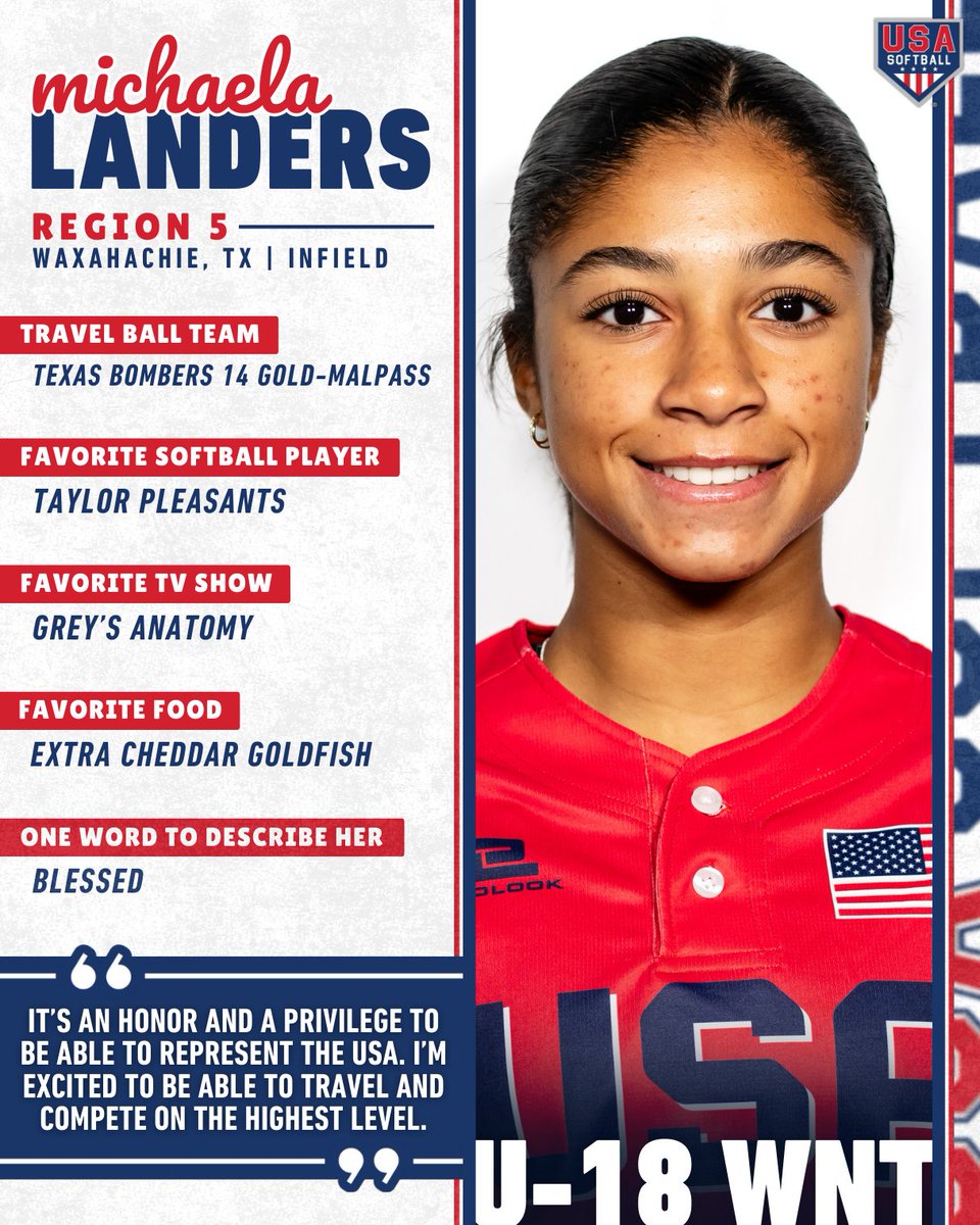 USASoftballJWNT's tweet photo. 𝐆𝐄𝐓 𝐓𝐎 𝐊𝐍𝐎𝐖 👀

🌟 @MichaelaAkera

#U18WNT | #USASoftball https://t.co/KYart6HxfK