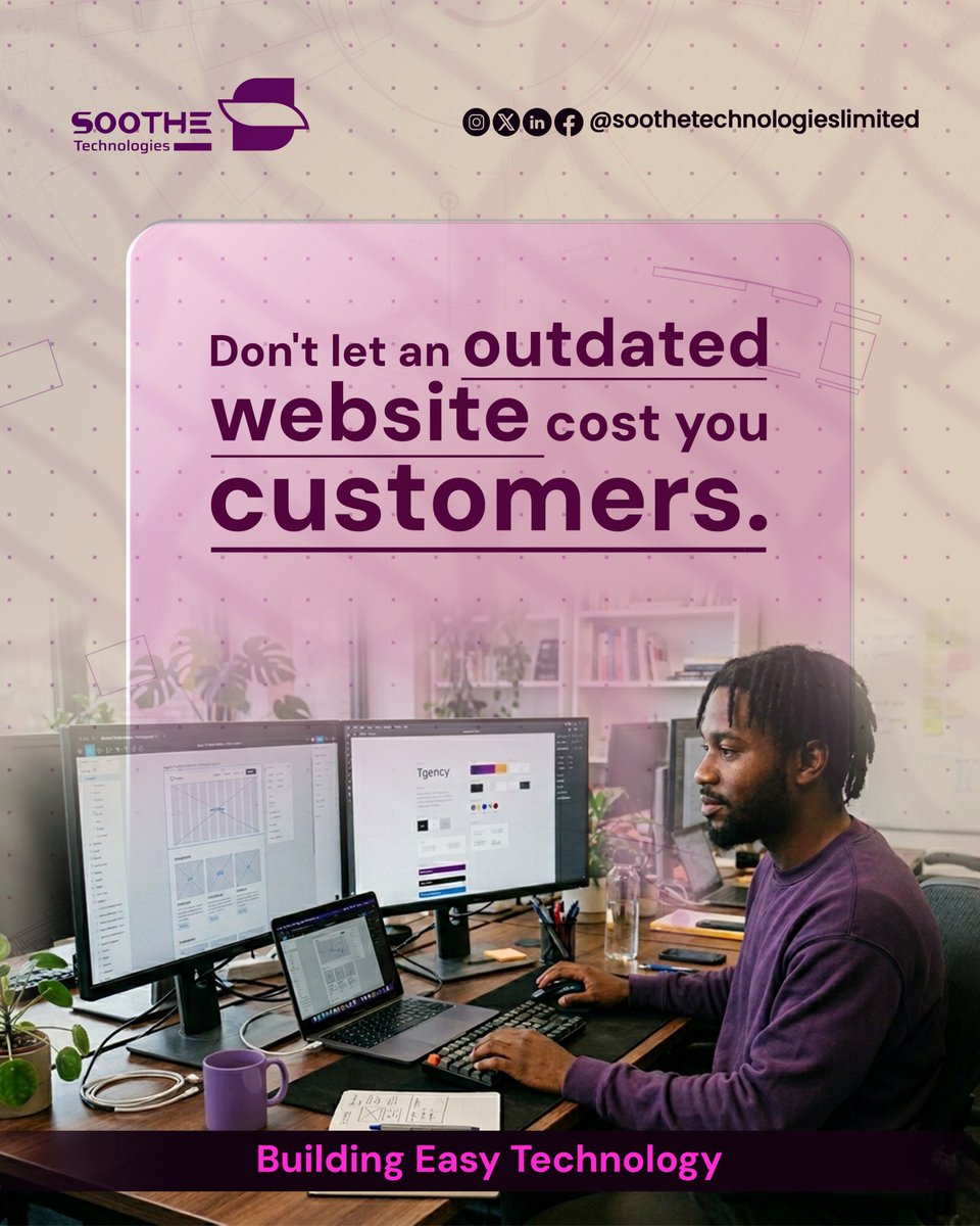 Soothe_tech's tweet photo. Don’t let an outdated website cost you customers.

At Soothe Technologies, we build websites that are:

✅Modern
✅Mobile-Friendly
✅SEO-Optimized
✅Conversion-Focused

Your website should do more than exist, it should help your business grow.

#SootheTechnologies https://t.co/yC745uUE8W