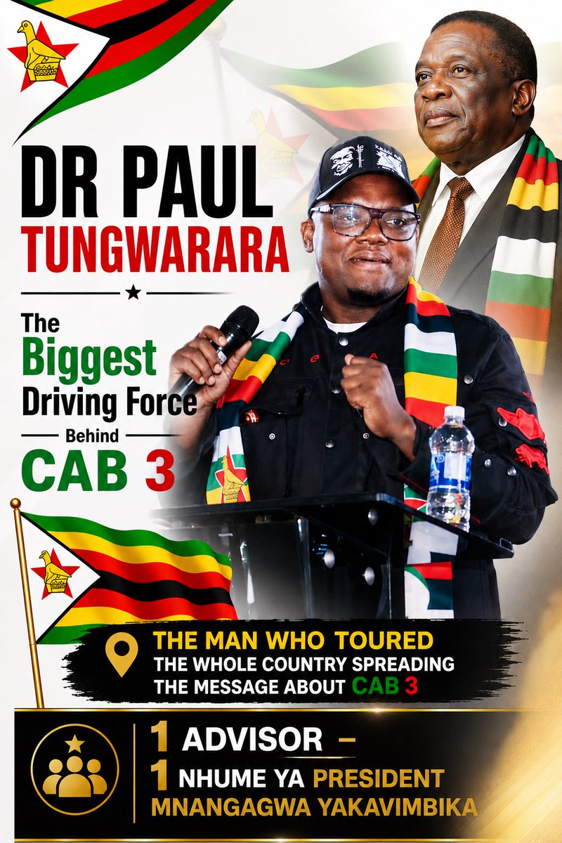 MrIsraell's tweet photo. LET US GIVE HIM HIS FLOWERS WHILE HE IS STILL ALIVE . 

History teaches us that every great leader is supported by men and women who believe in the vision, defend the mission and work tirelessly behind the scenes to ensure that the aspirations of the people become a reality . Zimbabwe is blessed to have such a Leader , His Excellency President Emmerson Dambudzo Mnangagwa has raised Sons and daughters who continue to inspire a generation coming . 

Dr Paul Tungwarara has distinguished himself as one of the most loyal, dependable and trusted cadres of our generation. A steadfast Mujibha of the President, a man who has consistently demonstrated unwavering loyalty, discipline and commitment to the vision of His Excellency President Emmerson Dambudzo Mnangagwa.

Trust is not given but it is earned. Respect is not demanded but it is deserved. Dr Tungwarara has earned both through years of dedicated service, sacrifice and hard work. He has proven himself to be a man whose word can be trusted, whose commitment is unquestionable and whose actions continue to reflect the values of our revolutionary movement.

Across the country, Zimbabweans have witnessed a leader who does not merely speak about empowerment but actively participates in changing lives. Whether engaging communities, supporting developmental initiatives or championing programmes that uplift ordinary citizens, he continues to demonstrate that true leadership is service.

In every revolution there are faithful sons who carry the message, defend the vision and stand firmly behind the leadership entrusted with guiding the nation. Dr Paul Tungwarara has shown himself to be one of those dependable sons of the revolution , a trusted envoy who carries the President’s message with conviction, humility and honour.

His loyalty to the President, his dedication to the revolutionary  Party - ZANU PF and his commitment to the people have made him a respected figure across many communities. Such men are rare. Men who remain focused when others are distracted. Men who continue working when others are resting. Men who understand that nation-building requires sacrifice.

Let us celebrate those who work tirelessly for Zimbabwe while they are still with us. Let us acknowledge dedication when we see it. Let us honour commitment while it is still being demonstrated.

Dr Paul Tungwarara is working. Zimbabwe can see it. Zimbabwe appreciates it.

🇿🇼 If you appreciate the work of Advisor Dr Paul Tungwarara, drop a like and let’s show appreciation for a trusted and honourable son of the revolution. 🇿🇼