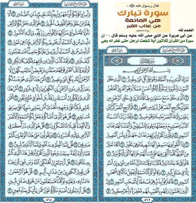 MaymoouunnOmar's tweet photo. Every night Surah Al-Mulk shields you from the punishment of the grave.

Just one reminder from you could change someone's habit and every night they recite it, your reward grows too.

Never underestimate the power of a small reminder.

May Allah protect us from the torment of the Grave.