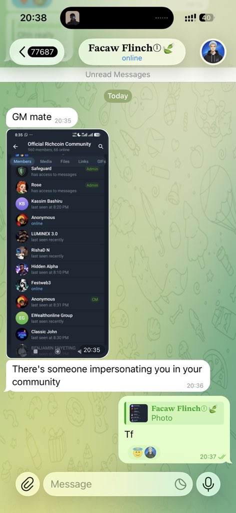anonwrytes's tweet photo. there’s this fool on telegram impersonating me and messaging people for SOL, claiming he needs it urgently.

please don’t fall for this nonsense. 

i would never randomly DM anyone asking for funds.

stay safe y’all, won’t expect anyone to fall for it. https://t.co/LiIYNAaf90