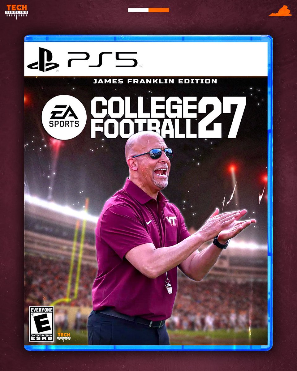 TechSideline's tweet photo. The College Football 27 cover has been released, which means it’s time to unveil our annual alternate covers!

#Hokies https://t.co/PonaACCqw4