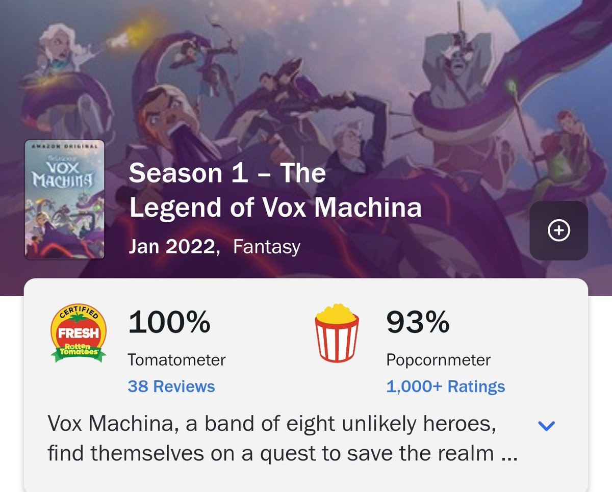 brotherdawn04's tweet photo. All 4 seasons of The Legend of Vox Machina are Fresh at 100%. Critical Role made history https://t.co/aCfR2BWSOB