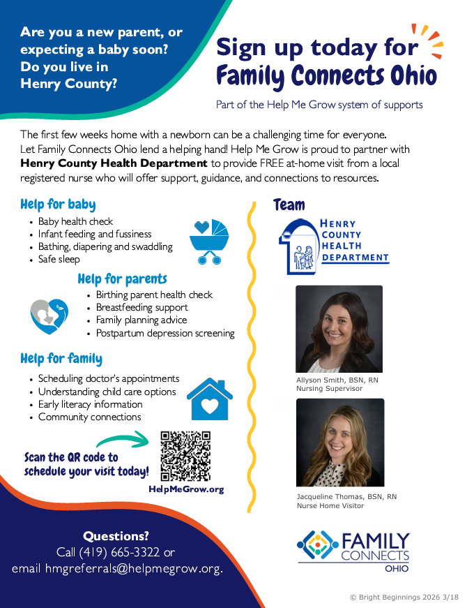 HenryCountyHD's tweet photo. 🩷🩵 Bringing a newborn home can feel overwhelming. Family Connects Ohio can help! HCHD offers a FREE home visit from a local registered nurse who provides support and connects you to resources. Sign up or refer here 👉 https://t.co/ggOncpyeD7 https://t.co/fIPYwTwuz0