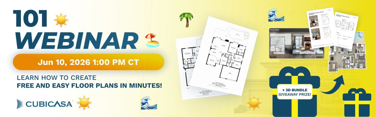 CasaCubi's tweet photo. Curious how CubiCasa works? 📐 Register for our 101 Webinar on June 10, 2026, at 1PM Central and see how a simple scan with your phone becomes a polished floor plan:

https://t.co/w2B8KsdEt6 https://t.co/nTI2bo8EaS