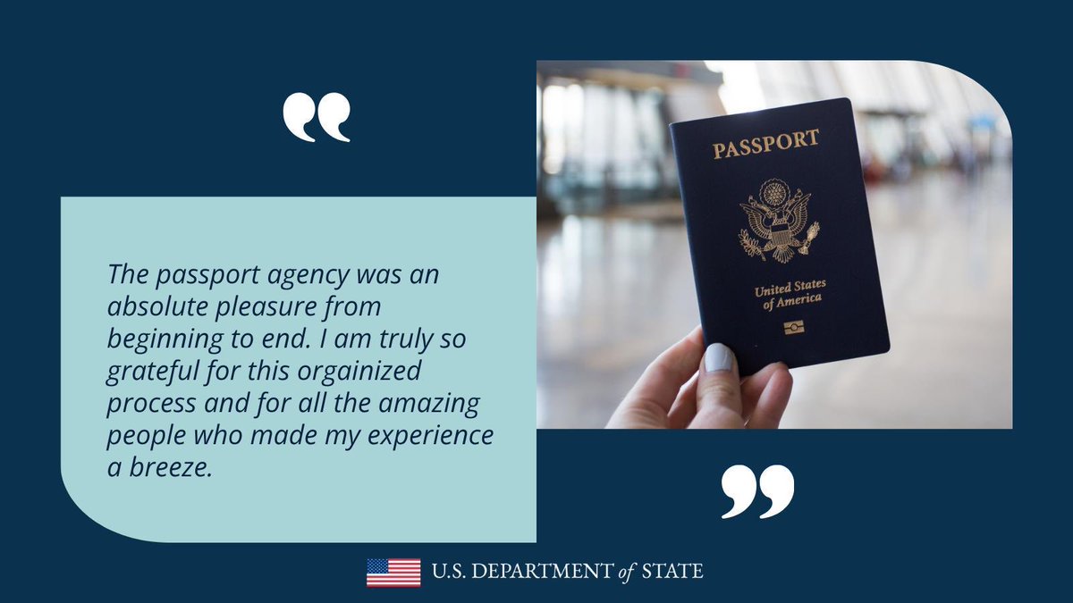 AsstSecStateCA's tweet photo. Our @StateDept passport teams have greatly improved the passport experience for American travelers.  I love hearing your feedback. From launching Online Passport Renewal (which one customer described as “the easiest government form I have ever used in my 66 years”) to working to open new passport agencies to serve Americans with urgent travel needs, we continue to improve your experience while always prioritizing security and document integrity. @travelgov