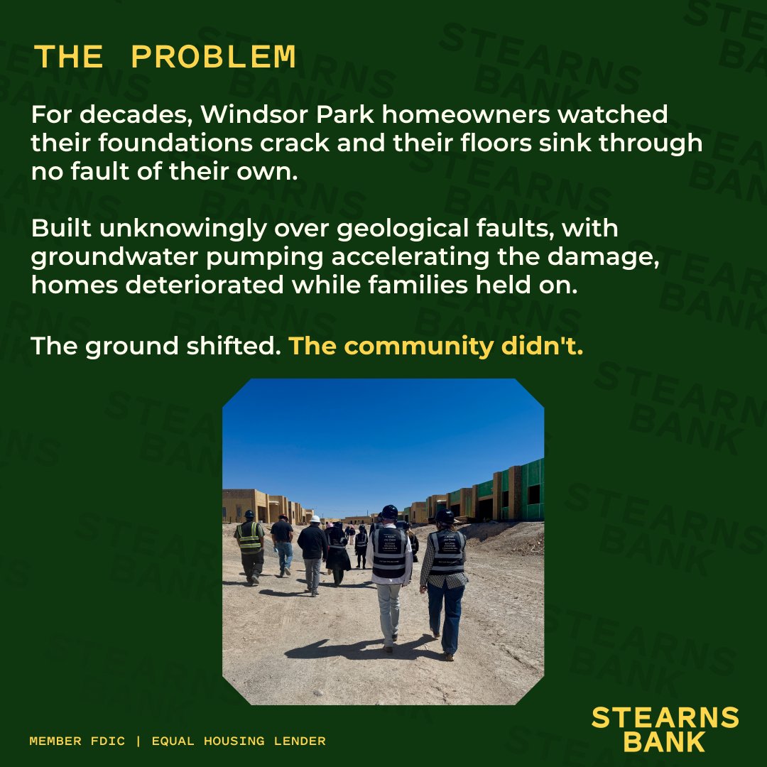 StearnsBank's tweet photo. The Windsor Park community has stood strong for 60 years, even when the ground beneath it didn't. We're incredibly proud to play a part in restoring this community.

Visit our website to learn more about our affordable housing financing: https://t.co/ZvSCmXE8Lr

Member FDIC https://t.co/JtgHW4Ia04