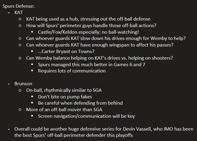 spursstatsvideo's tweet photo. Didn't have time for a full preview, so here are my notes for the NBA Finals.

First, the Spurs defense v. Knicks offense: https://t.co/ASvHjxm1ky