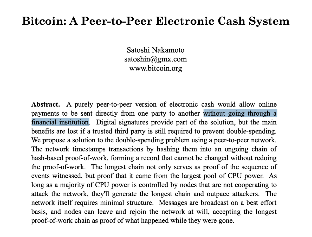 HardhatChad's tweet photo. >99% of bitcoin transactions are processed and settled by the same financial institutions the blockchain was built to replace.

If you're still wondering how bitcoin lost the narrative... that's it. https://t.co/P4UlNagofQ