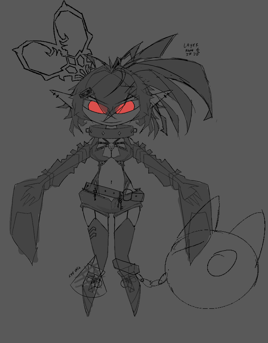 unspelld's tweet photo. after months she is DONE! I'll put together a model sheet soon, in the meantime here's the concept art I based the model off of (had to switch the outfit partway thru)! the ponytail is inspired by spider plants i grow! https://t.co/QXFgk8sEIV