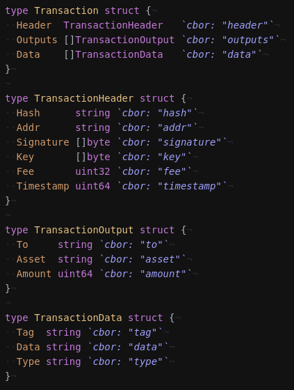 abstractpotato's tweet photo. $STRCH Transaction Structs.
These are straight from the source code in Go. 

Simple and straight forward. https://t.co/1ImEuGXtxi