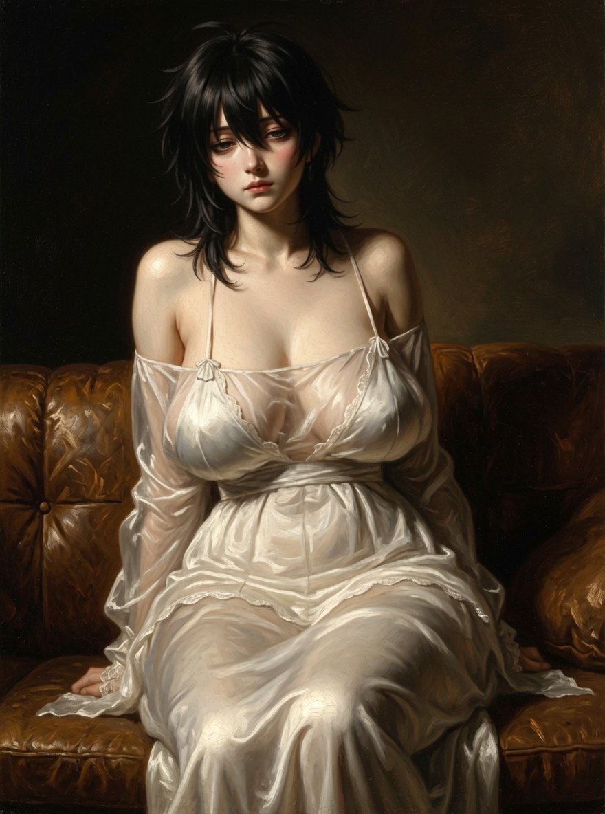 mildautisms's tweet photo. Since I knew it was going to be a darker pic, I lightened the clothing and couch. For some reason a full length dress was added, but since the top turned out well I left it. 
#caravaggio #baroque #nightgown https://t.co/hFllgJ1zBi
