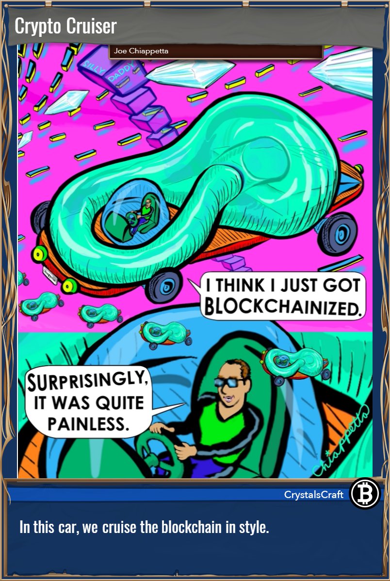 joeychips's tweet photo. CRYPTOCRUISE 
🎨My 4th NFT Comic (April 13, 2018) on @CounterpartyXCP 
🧊Yet another early visual comic representation of a blockchain, combined with a #kleinbottle shape introduced to me by @cryptoartsy 
🎁2 editions discoverable in my Chiappetta CryptoComic Pack drop @ORBital_market
#CrystalsCraft #bitcoinculture #comics #historicNFT #blockchainize