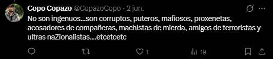 Turnodetarde's tweet photo. @CopazoCopo Y si soy demócrata, soy un comunista.

Por esos adjetivos defines al PP y te quedas corto.

Te dedicas a criticar al gobierno basado en pseudomedios (a ver si eras igual en tiempos de M. Rajoy y que tienen casos actuales), al insulto fácil, apoyar sionistas y a reírte de muertos. https://t.co/oMfFhlAdBG