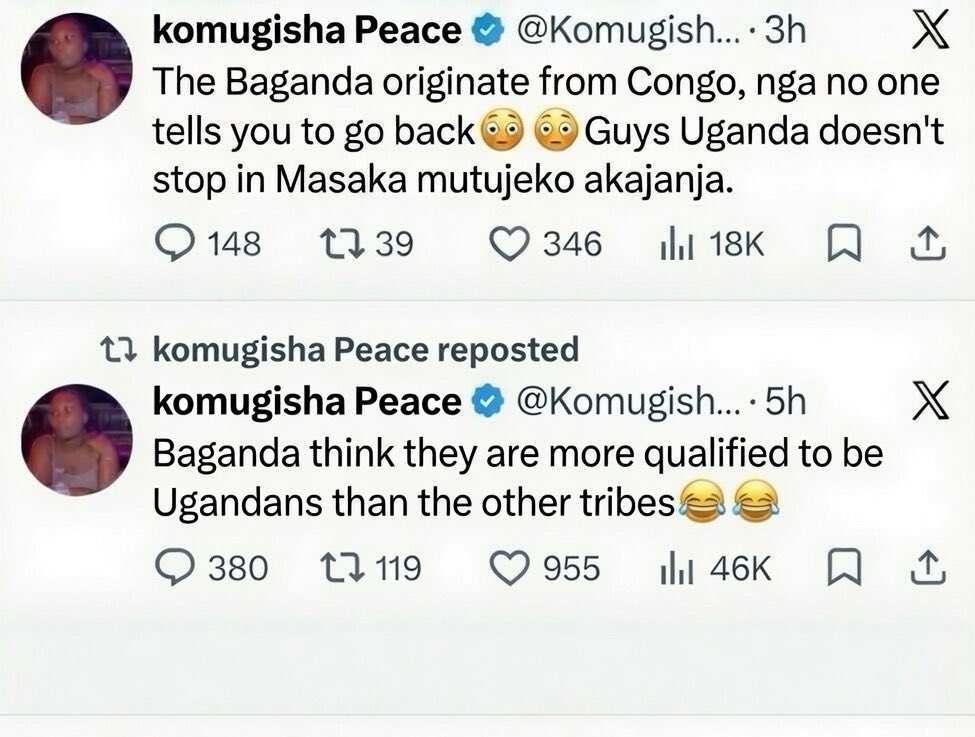 mwinezadoc's tweet photo. I don’t know what these tweets intend to achieve, but anyway, let me leave this here 🙌  
First and foremost, there are no Bantu people who originate from Congo, whether Congo Brazzaville or DRC.  
Who are Bantu people? These are people who have the common word "NTU" in their dialect.  
According to history, Bantu people migrated from Cameroon and Nigeria.  
The Bantu were farmers, therefore they migrated in search of fertile soil for farming activities.  
They moved in three streams:  
 1.  The first stream moved through the Congo Basin and entered Uganda.  
 2.  The eastern stream moved to Kenya and Tanzania.  
 3.  The final stream settled at the coast.  

These are the major Bantu groups that settled in East Africa:  
Uganda: The Baganda, Banyankole, and Basoga people.  
Kenya: The Kikuyu, Luhya, and Kamba people.  
Tanzania: The Sukuma, Chagga, and Nyamwezi people.  

Please, Peace, endeavour to make optimum use of the internet before you tweet lies.  

Bye 👋  
Gumite
