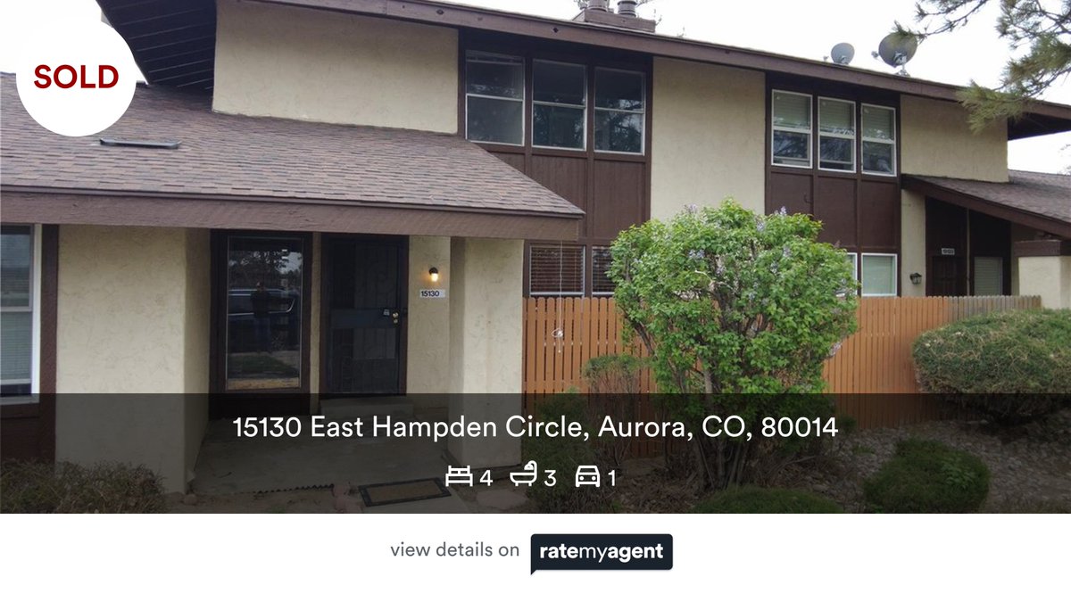 RobertBatura's tweet photo. 🛌 4 🛀 3 🚘 1
📍 15130 East Hampden Circle, Aurora, CO, 80014

My latest sale on #RateMyAgent.
Associate Broker 053009
https://t.co/Q5wjbrg4uw

...
#ratemyagent #realestate https://t.co/cBYhDPwXw3