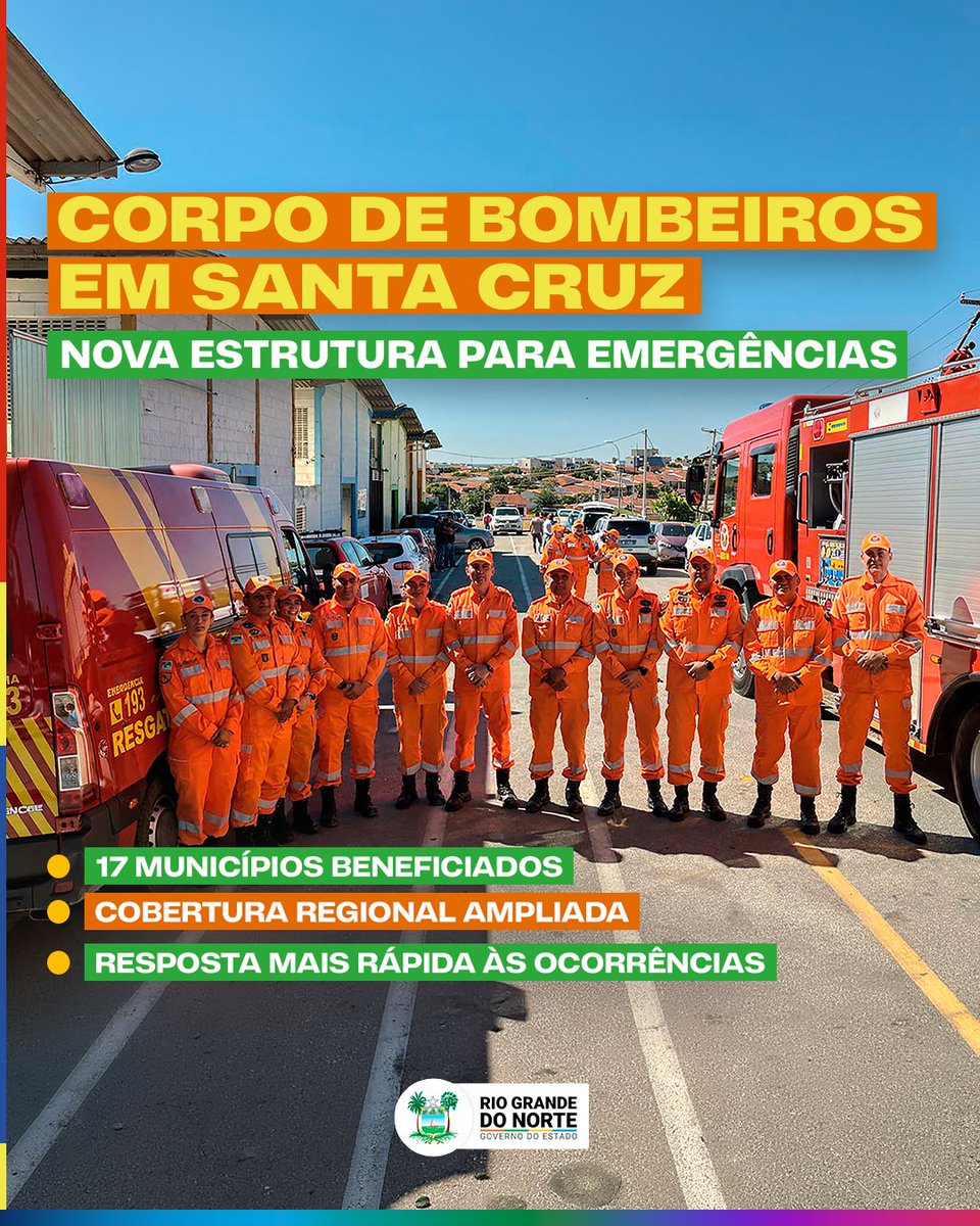 GovernodoRN's tweet photo. 🚒 Mais estrutura para salvar vidas e atender emergências no Trairi. 

A nova unidade do Corpo de Bombeiros em Santa Cruz amplia a cobertura da corporação para 17 municípios da região, garantindo mais agilidade no atendimento às ocorrências. 

✅ O trabalho tá aí. 

#GovernodoRN https://t.co/VojwEYng0G