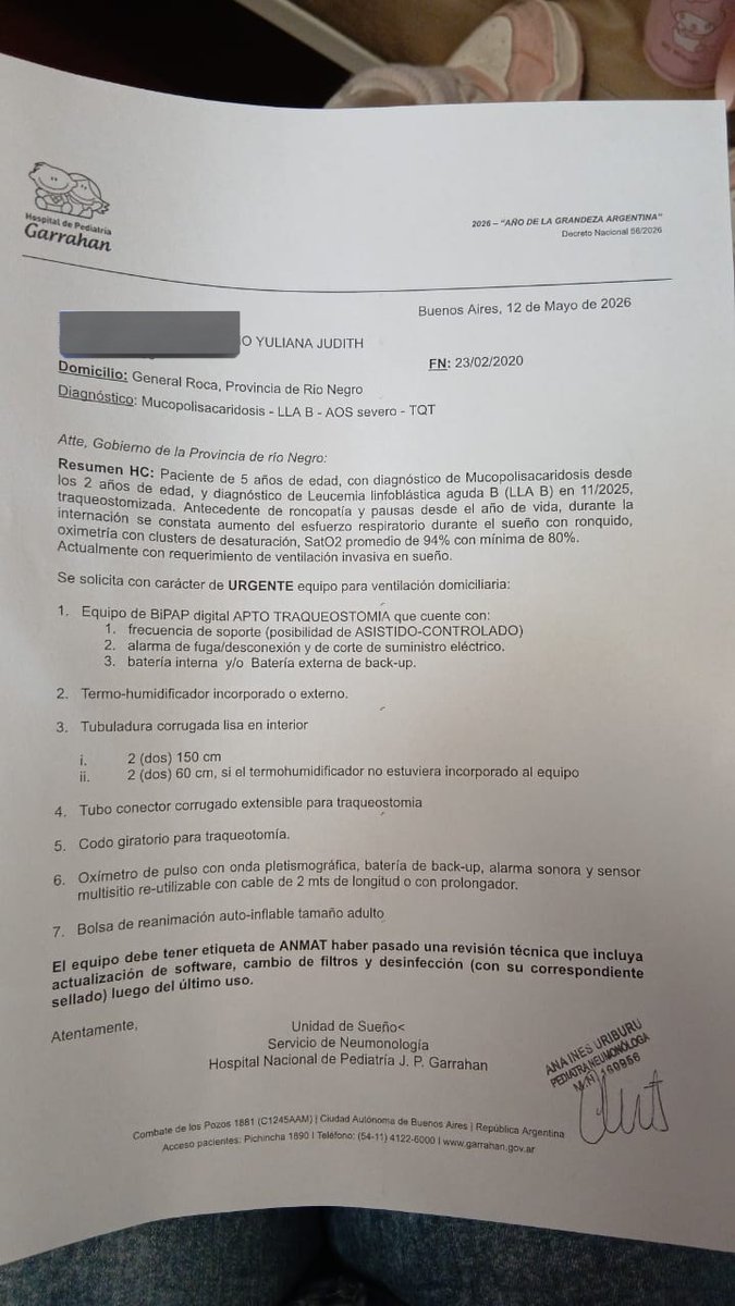AnyColazo's tweet photo. Yuly tiene 5 años,parece Leucemia se encuentra internada, necesita 1 bipap, Humidificador y oxímetro para estar de alta. Necesitamos $3.000.000 nos ayudas con un rt también ALIAS https://t.co/VxqbWnVVnm @FranColapinto @DEBORAHKAHAN1 @juanferquinte10 @Fatinoriega  falta $2.700.000 https://t.co/NrqO89tuPP