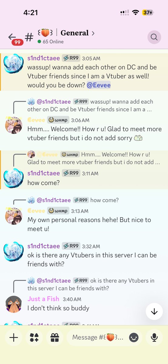 IzEevee21's tweet photo. Be safe everyone! This person just joined to my server and asked me to add and vtuber friends and then after I said No, keep asking in the server for any vtuber friends want to add him! I found out who he really is after my friend send me SS of his story going around! Be safe your lovely community everyone! 💛🦊
