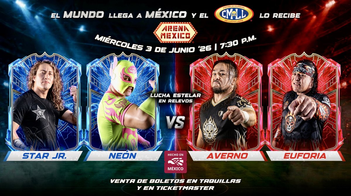 CMLL_OFICIAL's tweet photo. La dupla espectacular de Neón y Star Jr. encabezan la primera función de Miércoles de Arena México de esta temporada especial enfrentándose a Los Infernales (Averno y Euforia) 

📍Arena México 
🕣 7:30 p.m. 

🎟️ Taquillas y Ticketmaster:
https://t.co/iISOaI181e https://t.co/wEOCXKZfBy