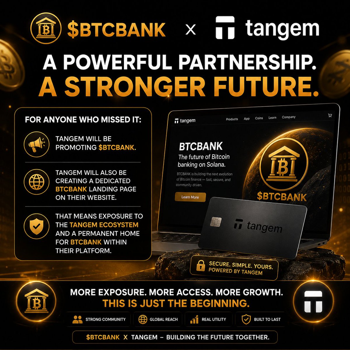 BTC_BNK's tweet photo. $BTCBANK x @Tangem

For anyone who missed it:

@Tangem  will be promoting $BTCBANK.

@Tangem will also be creating a dedicated $BTCBANK landing page on their website.

That means exposure to the @Tangem ecosystem and a home for BTCBANK within their platform.

Do with that information what you will.
