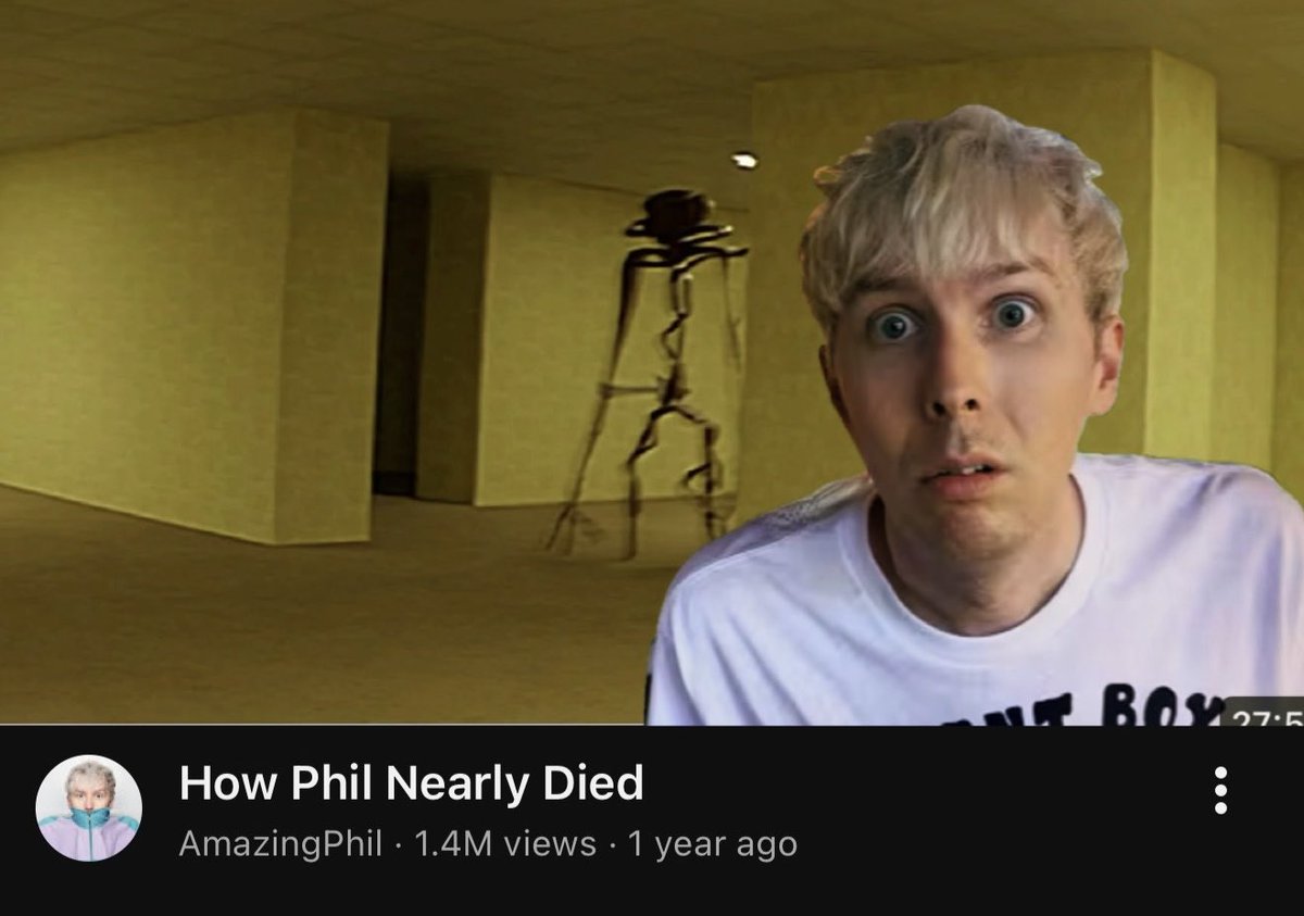 phrincessphil's tweet photo. Phil would accidentally wander into the backrooms, get into a socially awkward situation with an 8 foot tall monster, almost drown, and then make a YouTube video titled “how I almost died in a never ending liminal space” https://t.co/QPODDNiZim
