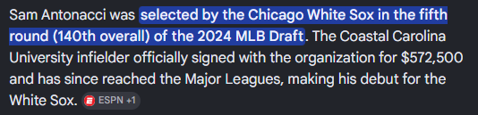 ChiSoxAddict's tweet photo. Might just be an absolute steal of a draft pick https://t.co/1UcVvqvF7h