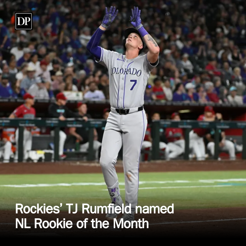 DPRockies's tweet photo. Rockies’ TJ Rumfield named NL Rookie of the Month https://t.co/jFCkEnSfGH https://t.co/rskgITLTA0