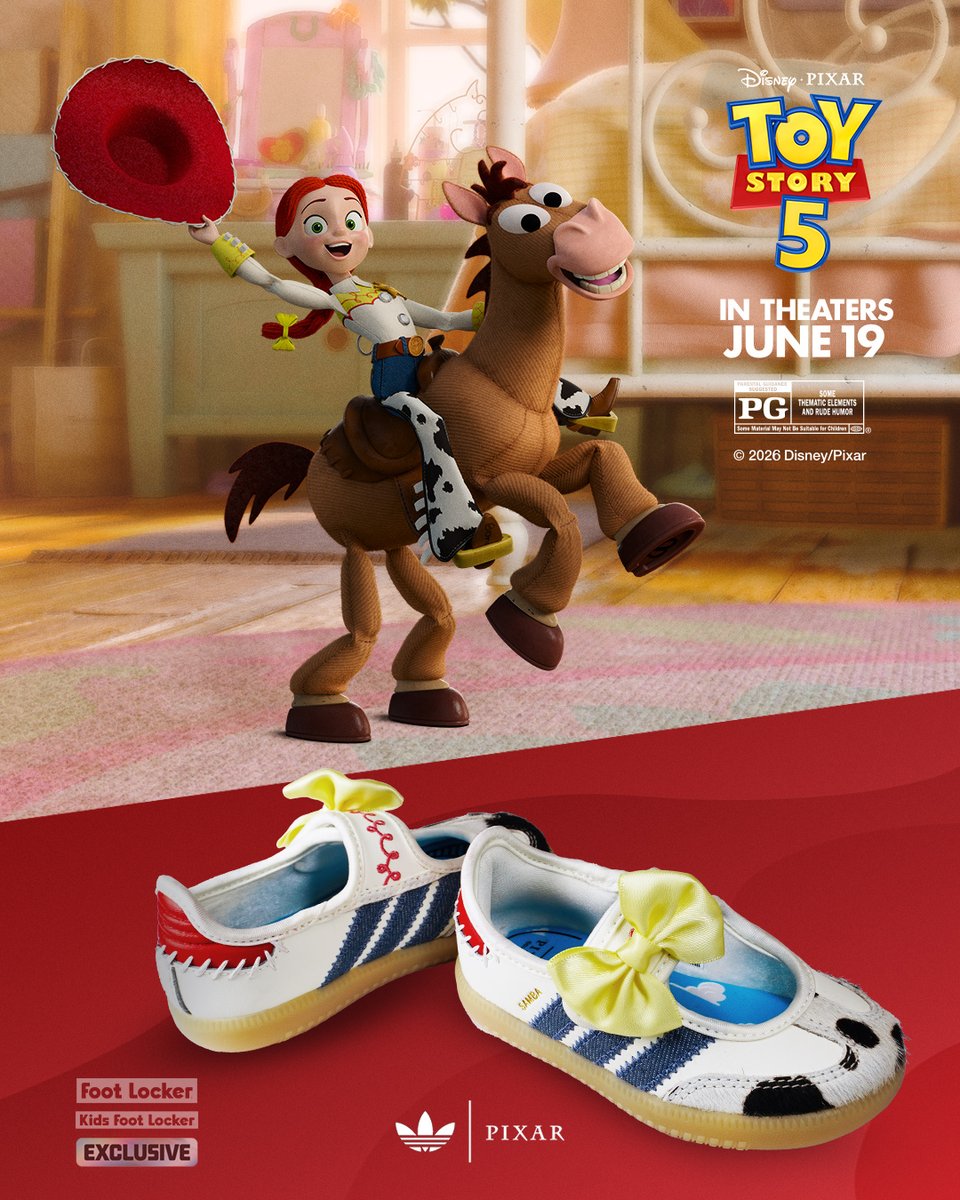 KidsFootLocker's tweet photo. Saddle up in style 💛🐴 The adidas Originals Samba Mary Jane channels Jessie’s fun energy in every step.

A @footlocker and @kidsfootlocker exclusive, coming to you on 6/6.

🎬 See Disney and Pixar’s Toy Story 5, in theaters June 19 https://t.co/QlyujYe2oz
