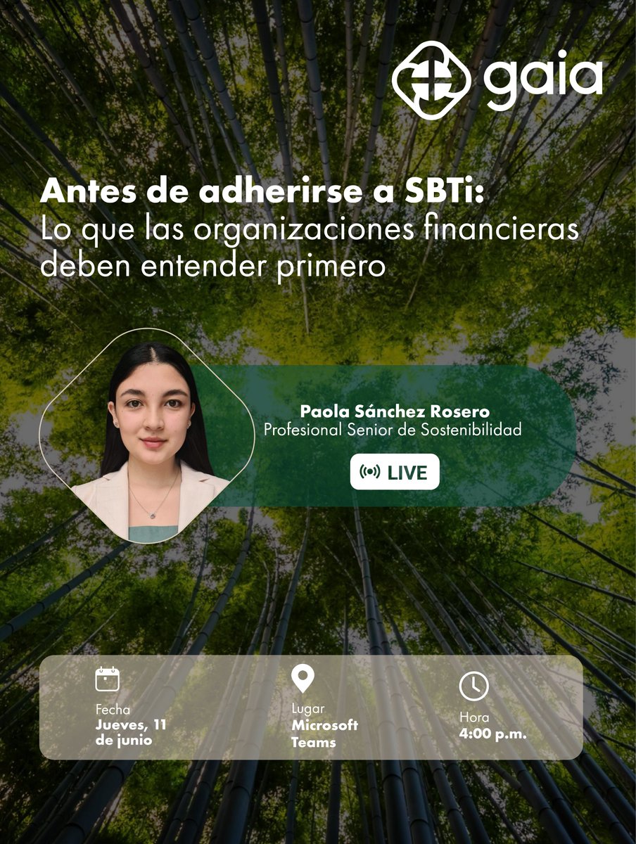 GaiaAmbiente's tweet photo. Webinar Gaia #EnVivo 🔴: Antes de adherirse a SBTi: lo que las organizaciones financieras deben entender primero

https://t.co/S93ySx9qtq https://t.co/igwFfpNBz9