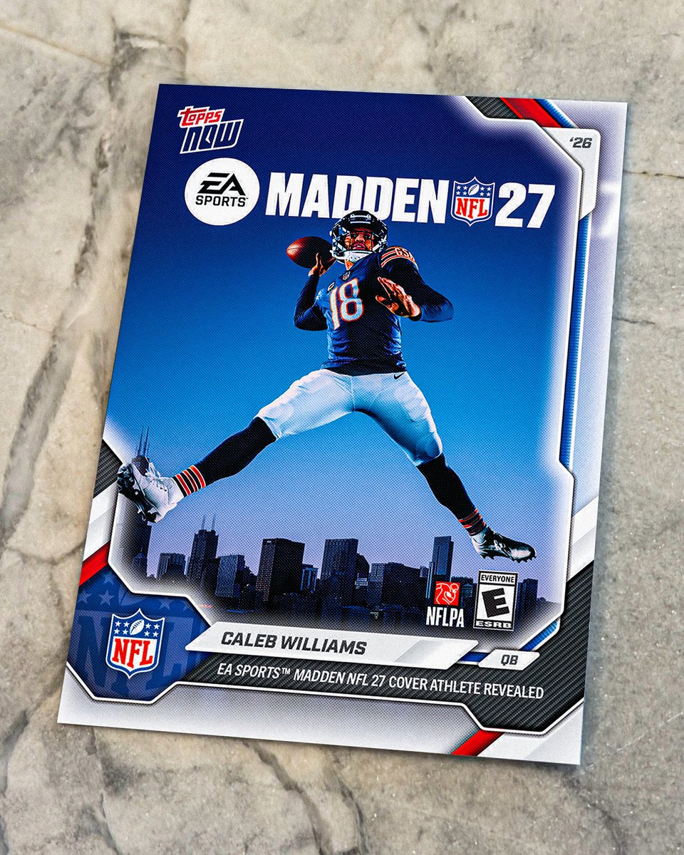 Topps's tweet photo. JUST IN: Caleb Williams’ #Madden27 Cover is ALREADY on a new trading card 🎮🔥… https://t.co/yEsGtYJ8RA