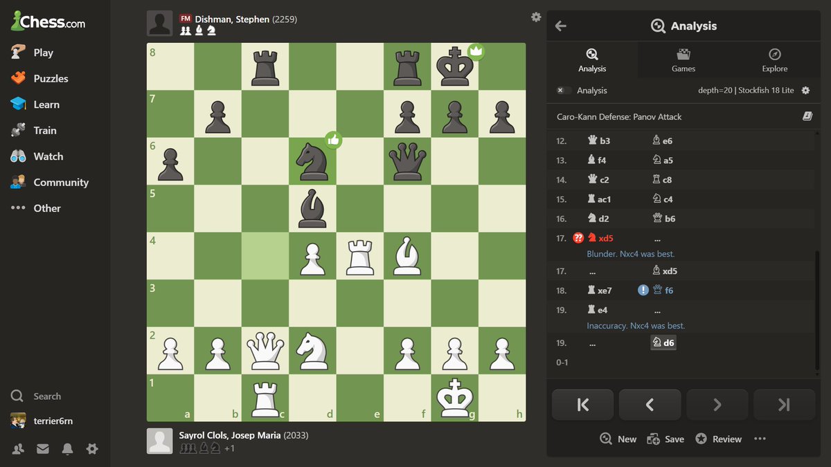 EngChessTrack's tweet photo. FM Stephen Dishman also moved to 2/2 in the European Senior Chess Championship, also benefitting from a bad error! Josep Maria Sayrol Clols found out the hard way that his tactical find didn't work #chess #englishchess https://t.co/izYOqn9nxQ