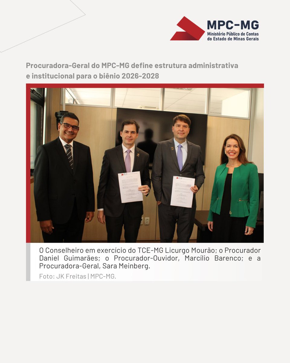 MPC_MG's tweet photo. A Procuradora-Geral do MPC-MG, Sara Meinberg, deu início à gestão 2026-2028 com uma série de atos voltados à organização administrativa e institucional do órgão, publicados no Diário Oficial de Contas (DOC) do TCE-MG.

Confira a matéria em nosso site! https://t.co/ff5Zv3ltUA
