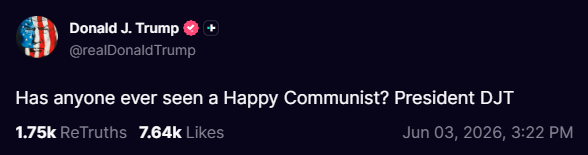 NewsBlast17's tweet photo. 🔥  Trump Drops Savage Burn  🔥: "Has Anyone Ever Seen a Happy Communist?" https://t.co/cS9B2SwPQM
