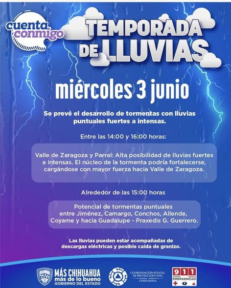 CEPC_Chih's tweet photo. ⚠️⛈️ Ante el pronóstico de lluvias fuertes y tormentas eléctricas para las próximas horas en el estado, sigue estas recomendaciones de @CEPC_Chih https://t.co/8KujC4Bcbx