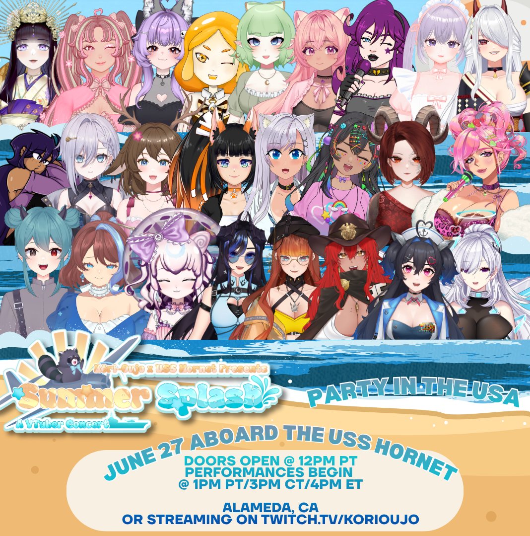 korioujo's tweet photo. ☀️🌊MY LAST CONCERT #SummerSplash26 aboard the USS Hornet!☀️🌊

☀️Thank you to our performers for the song Party in the USA!
📍USS Hornet (Alameda, CA) 
🗓️Sat June 27
⏰Doors open @ 12pm PT- Performances start @ 1pm PT/4pm ET
 
⬇️TYSM to our song participants! https://t.co/PtZrfPRjmb
