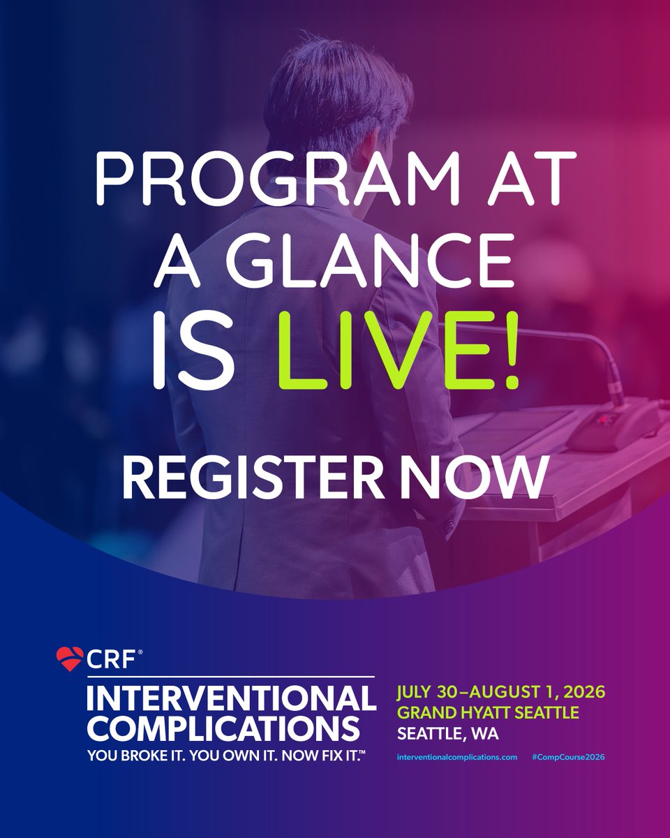 crfheart's tweet photo. Your first look at the #CompCourse2026 program is here!
β¨ Expert-Led Sessions
π‘ Insightful Strategies
π± Proven Frameworks for Managing Complications
Donβt miss your final chance to attend Complications Course on the West Coast. Discover the education that transforms challenges into solutions today! π https://t.co/ImMAw4JpfS
#CardioX #CardioTwitter #CardioEd #CardioResearch @KateKearney4 @DrBillLombardi @jamiemccabeMD @djc795 @jgranadacrf @triciarawh @TCTConference @TCTMD