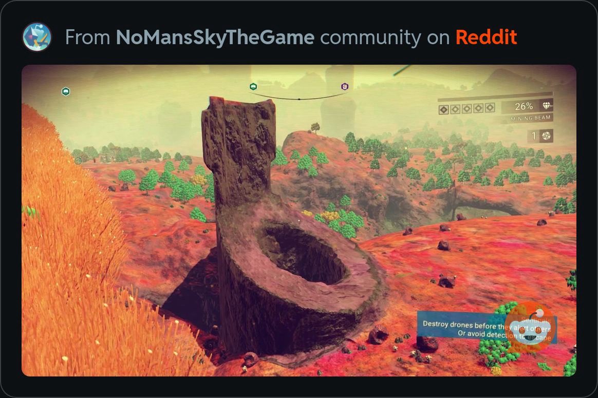 Griff_'s tweet photo. “Intergalactic toilet: My very first screenshot from old school #NoMansSky 2016”

(Credit Reddit u/Immuneblot) https://t.co/vmJ7DXqCzH