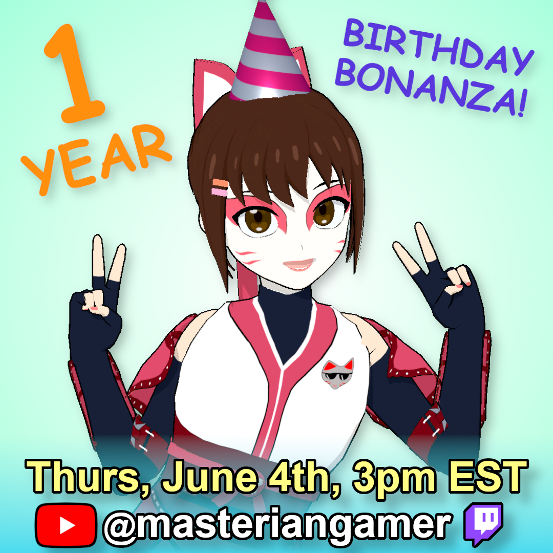 sukimig's tweet photo. Suki's 1 Year Birthday Bonanza is here!

We're celebrating one whole year since the little Kitsune Warrior's debut with cake and gifts for all! 

Tune in live Thursday, June 4th, at 3pm EST for all the fun!
https://t.co/nMz0BZtORF
https://t.co/IMgIpRFULo https://t.co/b0mAinqdjK