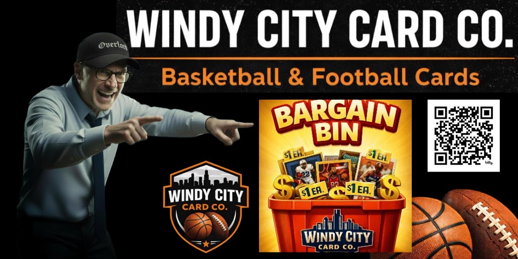 sports_ol's tweet photo. Check out the Bargain Bin:  Cards $1-$3

 @WindyCityCardCo >> @allsc_ol @grimpoot @kids_ol @things_ol @soc_ol

Windy City Card Co."is a Chicago-based sports card shop built by a collector getting back into the hobby after a few years away. With an inventory of 20,000+ cards, the focus is on value and collectability—no base cards in inventory. You’ll find numbered cards, parallels, rookies, patches, autos, and inserts ranging from the early 2000s to present day.

I list 25–50 new cards daily, offering both singles and value lots, primarily football and basketball. I accept most reasonable offers, welcome special requests, and enjoy connecting with fellow collectors—follow backs included.

Thanks for supporting an independent card shop."

Head to the Bargain Bin:  https://t.co/InPxXktWRe