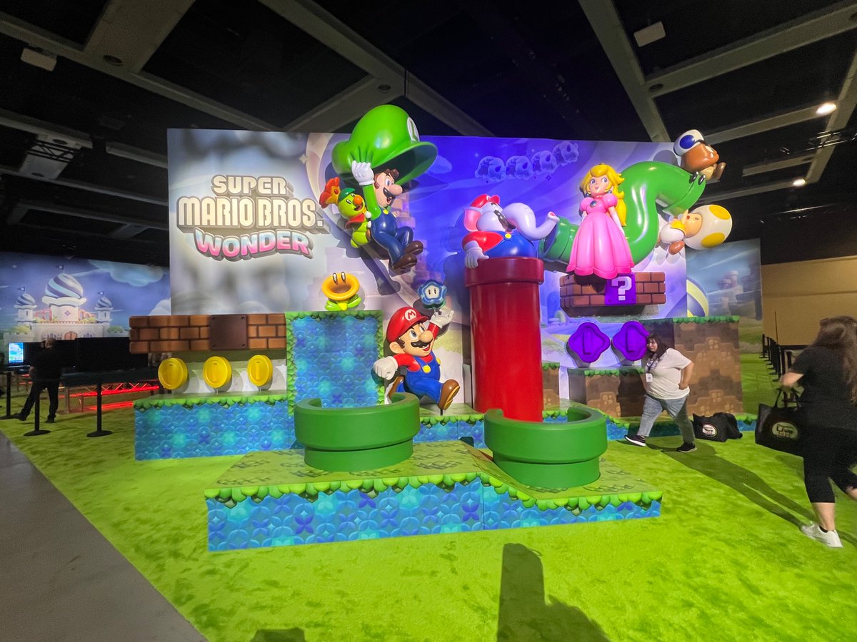 Thinkofonelater's tweet photo. @KirPinkFury It was a lot of fun! Got a ton of free goodies for going. The biggest draw was the Mario Wonder demo since it hadn’t released yet while everything else was games that were already out. Really wish I could’ve gone to the orchestra too but you could kind of hear it in the venue. https://t.co/AjeaLUy6eA