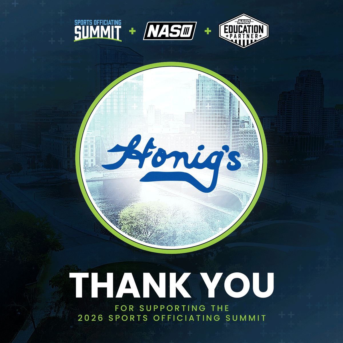 NASOofficiating's tweet photo. Honig's supports the future of sports officiating. Will you be a part of it at the 2026 national Sports Officiating Summit in beautiful Grand Rapids, Mich., this summer? Register today! https://t.co/UL1Xpli1BV https://t.co/r9z44qdQ2v