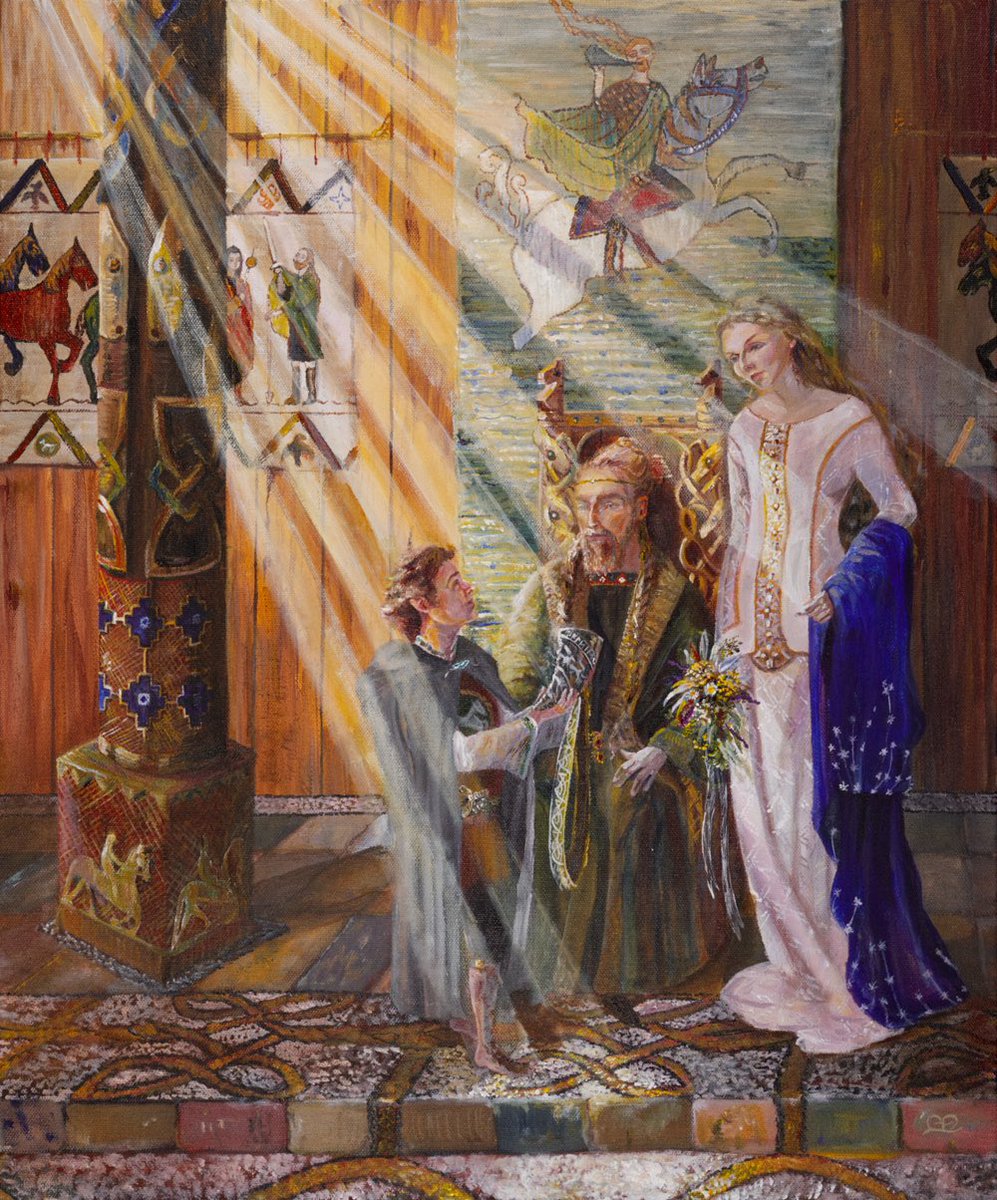 SeanMac67914982's tweet photo. The Golden Hall and the Silver Horn.
Éomer and Éowyn gifting Meriadoc Brandybuck the Horn of the Mark
By Miriam Ellis https://t.co/2AsZG0OiUb