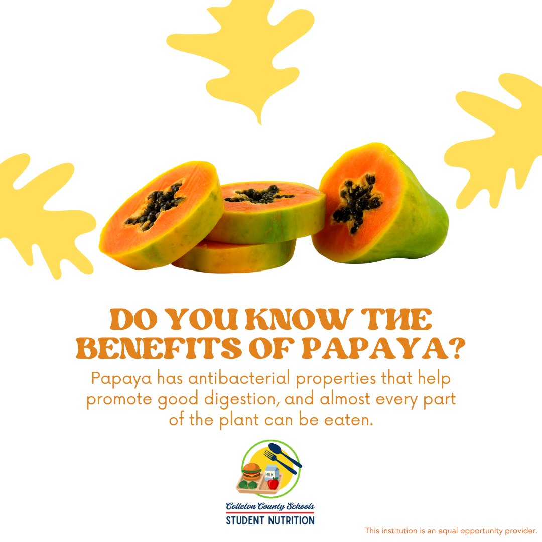 ColletonMeals's tweet photo. A ripe papaya has orange skin that gives a little when it is pushed. Have you ever tried papaya?
@ColletonSchools #Colletonsc #Colletonsouthcarolina #Colleton #scschools #Colletoncounty #Colletoncountyschooldistrict https://t.co/B3zpHhCVdt