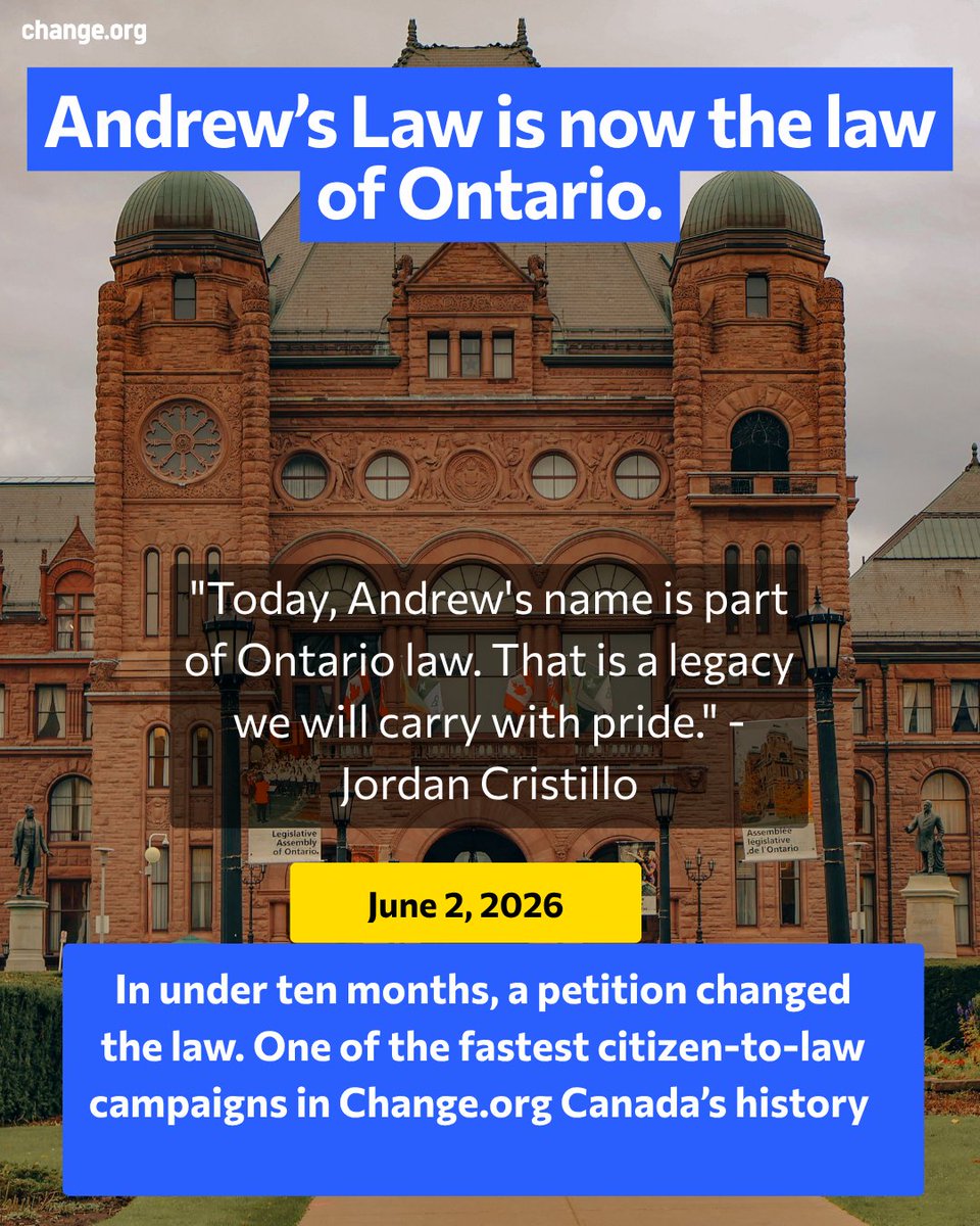 CdnChange's tweet photo. An 18-year-old dangerous driver was back on Ontario roads after a prior charge. He killed Andrew Cristillo, 35, a father of three. His brother Jordan launched a petition. More than 43,000 Canadians signed. On June 2, Andrew's Law became Ontario law. #AndrewsLaw https://t.co/kpuxHpWChP