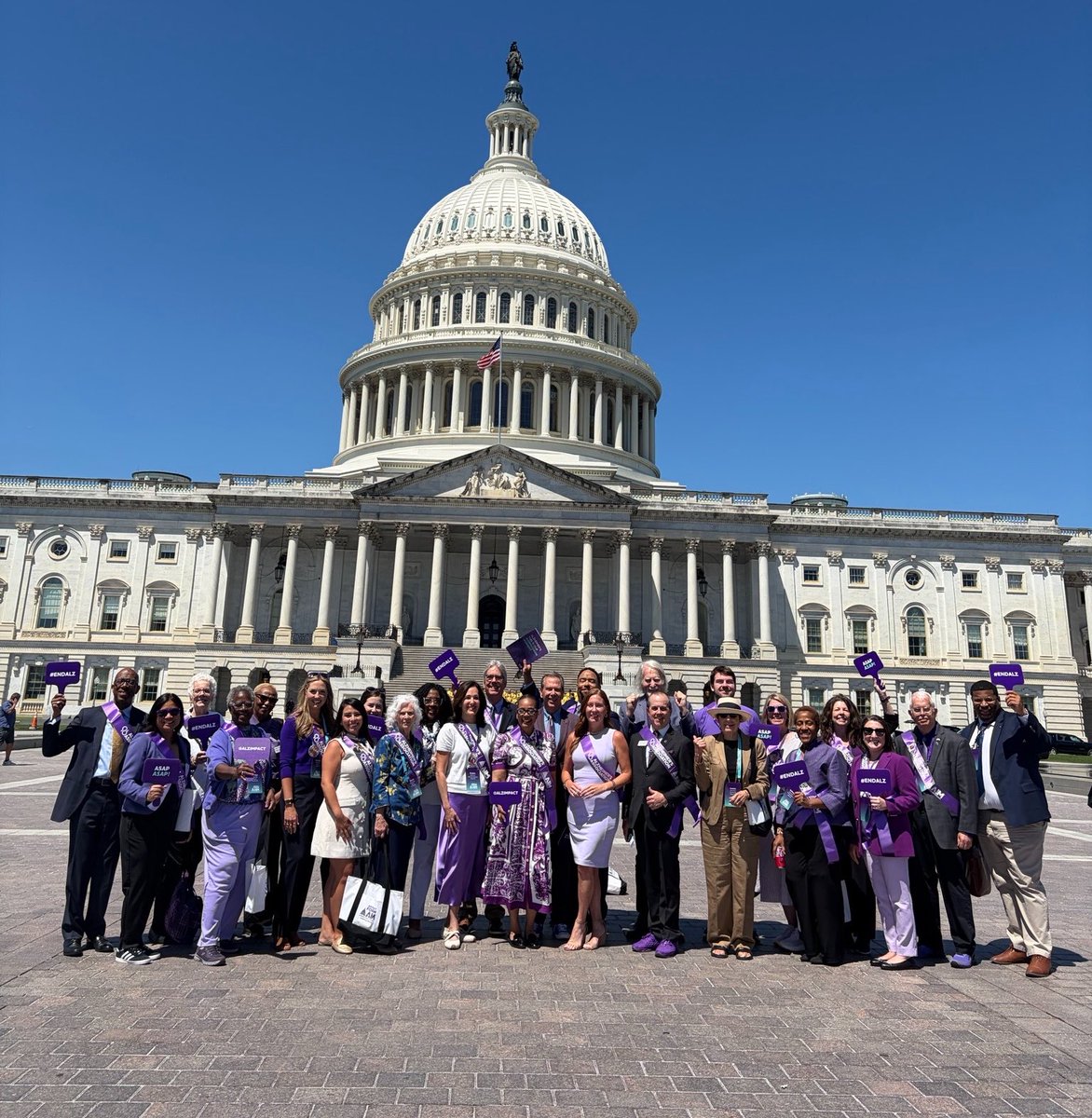 JamieLSaunders's tweet photo. After 3 days in DC with over 1,000 Alzheimer’s advocates from all 50 states, I have to say, I am returning home fired up! 

The people in this photo, these GA warriors, have all been impacted by Alzheimer’s. They’ve watched their family, friends, co-workers, and themselves fight for treatment, for support, and for each other. 

We are building toward something big- a breakthrough for this God awful disease. 

We now have a biomarker blood test that will allow for earlier detection, and ultimately, early treatment. We just need Medicare (ASAP Act) to pick up the baton and run with it.

We are asking for funds (AADAPT Act) to train primary care physicians around the nation and in rural areas on how to spot the signs of Alzheimer’s and dementia earlier. It’s common sense.

If you pair those two things with the new drugs that have been developed, thanks to investments at the NIH, you are giving families a true, fighting chance to have more time with the people they love. 

Finally, there is HOPE in the air!! 

We can’t stop…We won’t stop until we have the first survivor. 

Call your reps. Call your senators. Demand they listen and ask for their support. This disease is bipartisan. It does not care who you vote for. It is the most purple issue that exists. ❤️ + 💙= 💜