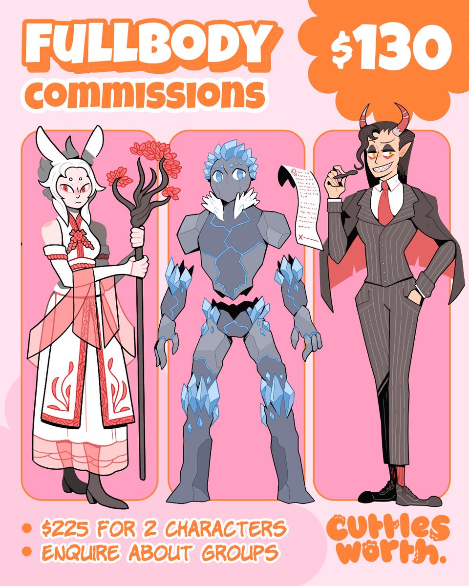 Cuttlesworth's tweet photo. Hey all! New prices for my comms! 👀 I have a few slots open so dm me if you’re interested 💖
#artcommissions #charactercommissions https://t.co/ywGNfMOiGe