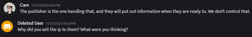 Vampstone's tweet photo. @SunBustingPony KEEP THAT IN MIND. He blamed CamTSB for selling the IP to Maximum Entertainment… Which is hilarious because CamTSB is just QA &amp; COMMUNITY MANAGEMENT. (61/71) https://t.co/bAoQJ6ebIQ