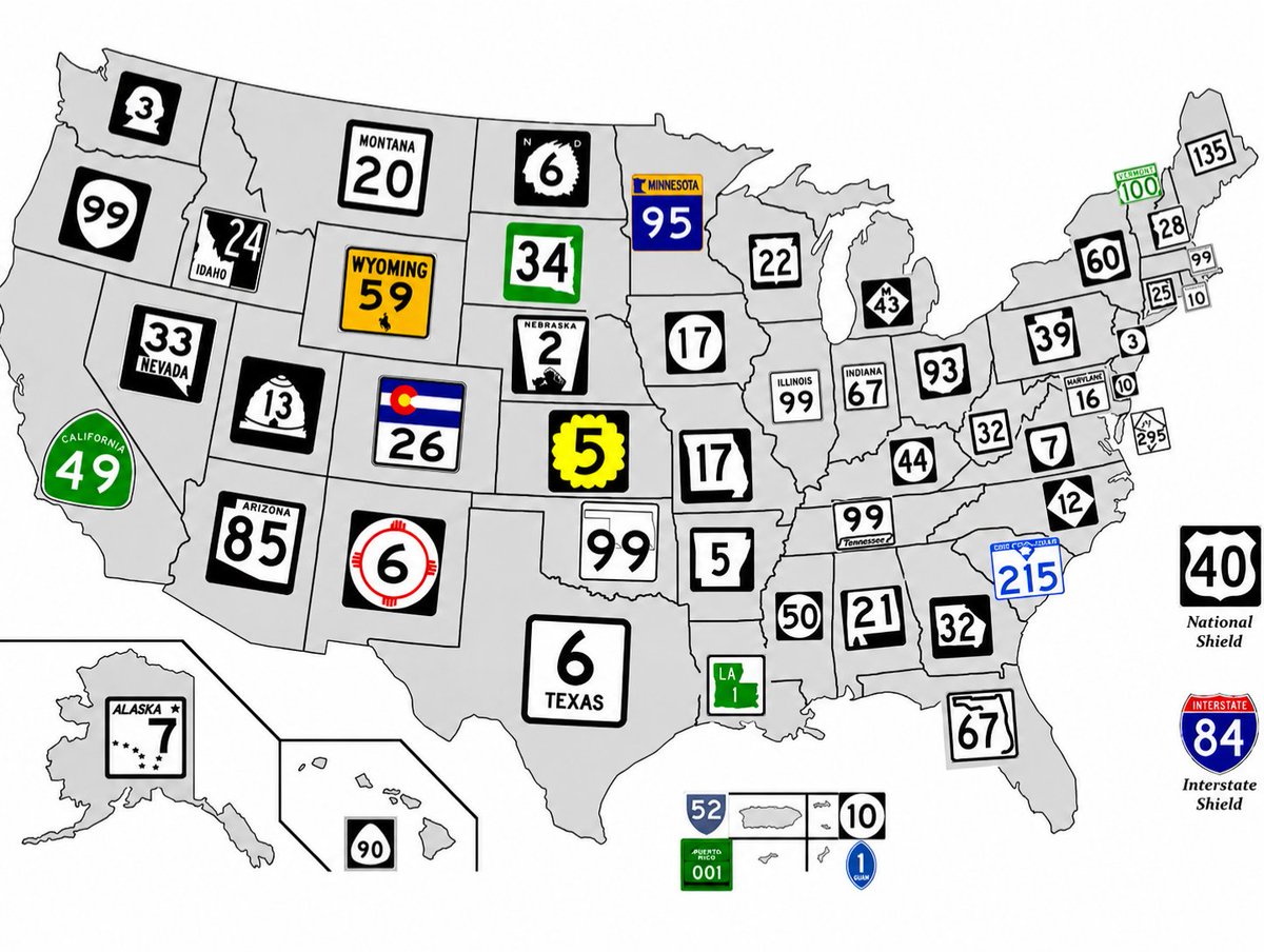 amazingmap's tweet photo. The surprisingly diverse world of state highway signs https://t.co/QRZqulqS5L